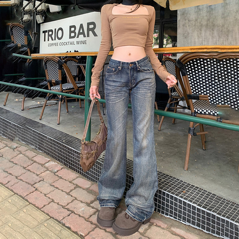 Low Rise Washed Whiskers Jeans-INNBLAC Fashion Apparel