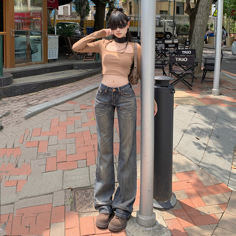 Low Rise Washed Whiskers Jeans-INNBLAC Fashion Apparel