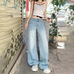 Low Rise Faded Wide Leg Jeans-INNBLAC Fashion Apparel