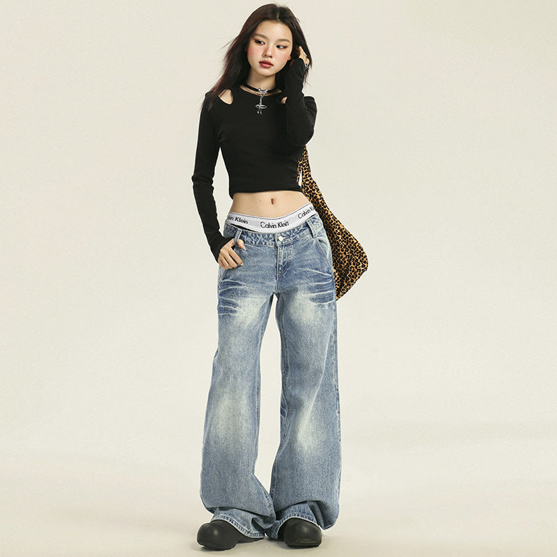 Low Rise Straight Leg Jeans-INNBLAC Fashion Apparel