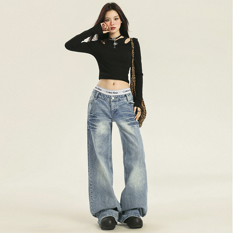 Low Rise Straight Leg Jeans-INNBLAC Fashion Apparel