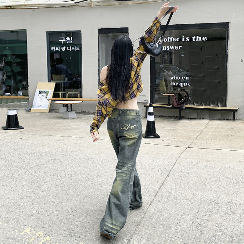 Low Rise Washed Baggy Jeans-INNBLAC Fashion Apparel