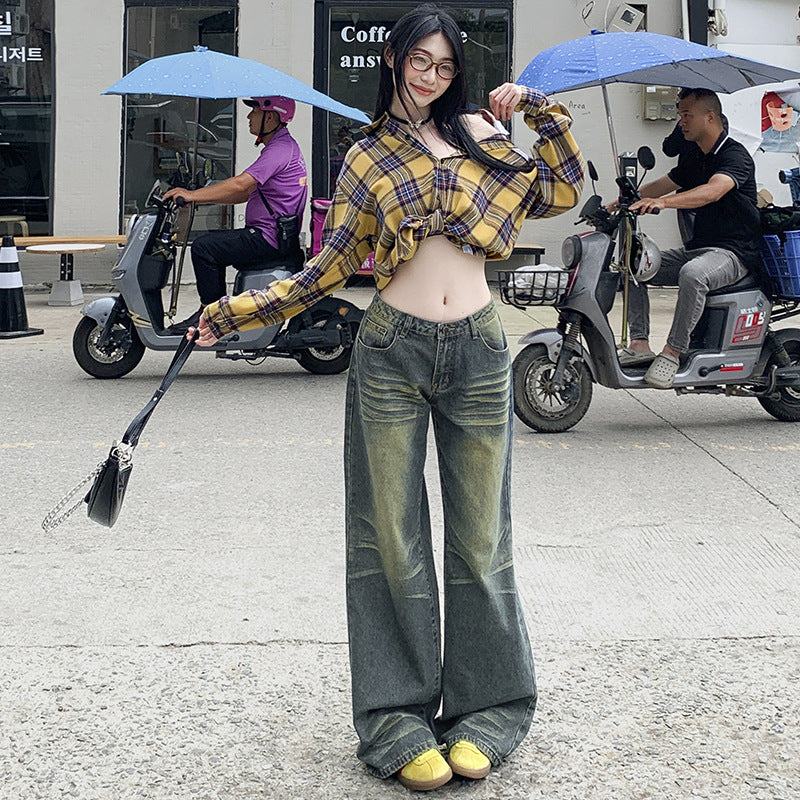 Low Rise Washed Baggy Jeans-INNBLAC Fashion Apparel