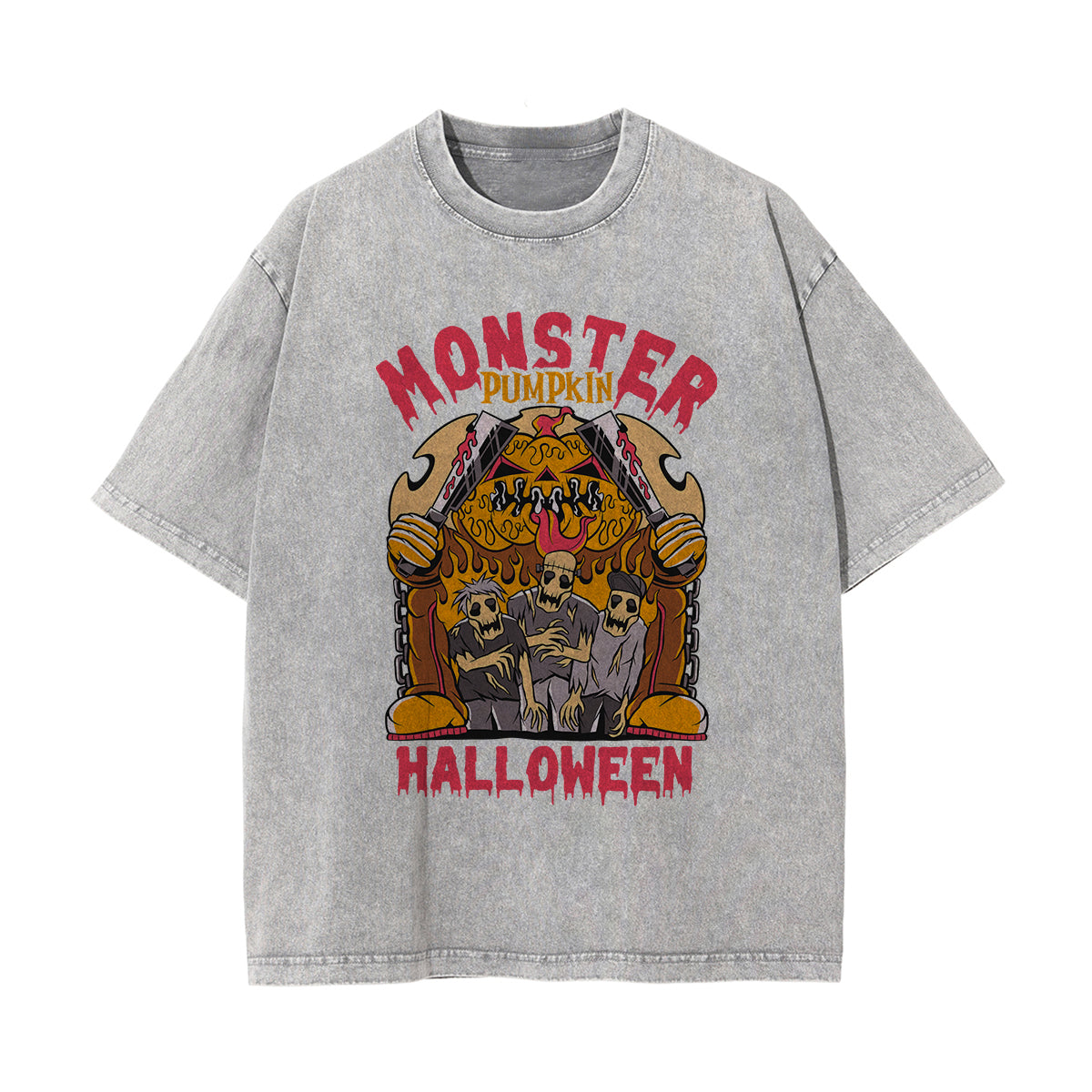 Monster Pumpkin Graphic Washed Tee-INNBLAC Fashion Apparel
