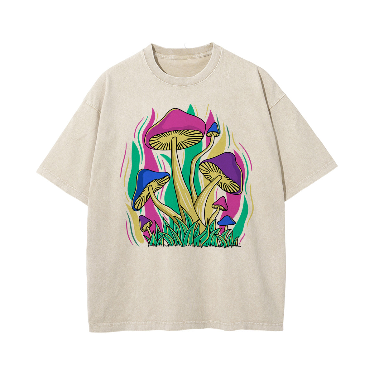 Mushroom Washed Graphic Tee-INNBLAC Fashion Apparel