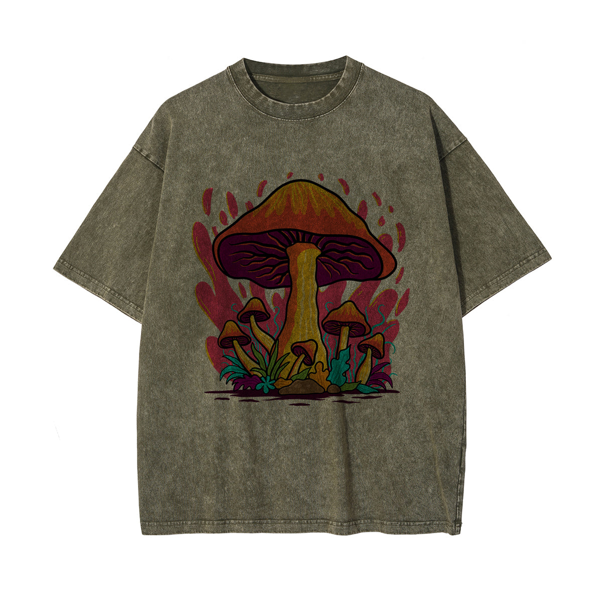 Mushroom Washed Graphic Tee-INNBLAC Fashion Apparel