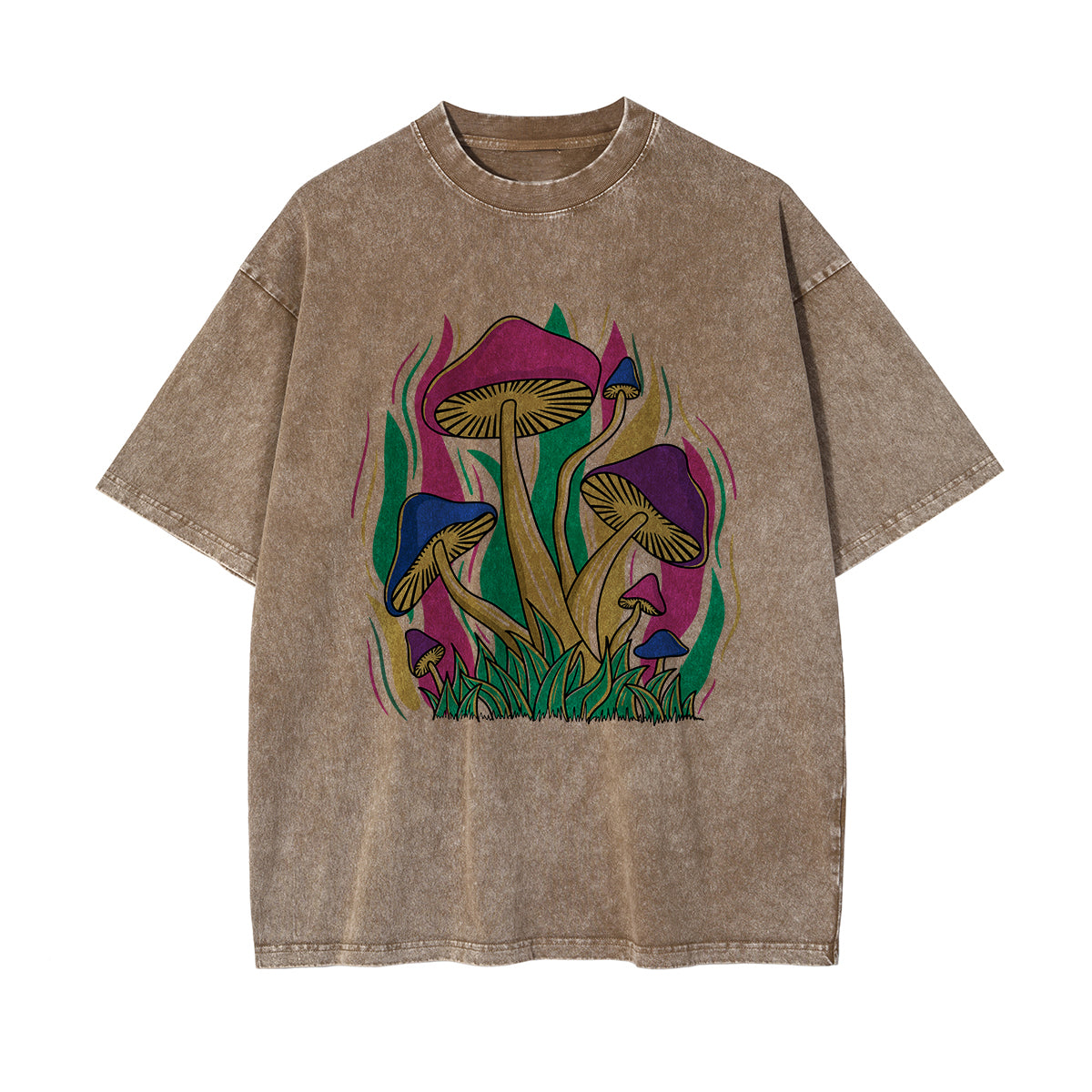 Mushroom Washed Graphic Tee-INNBLAC Fashion Apparel