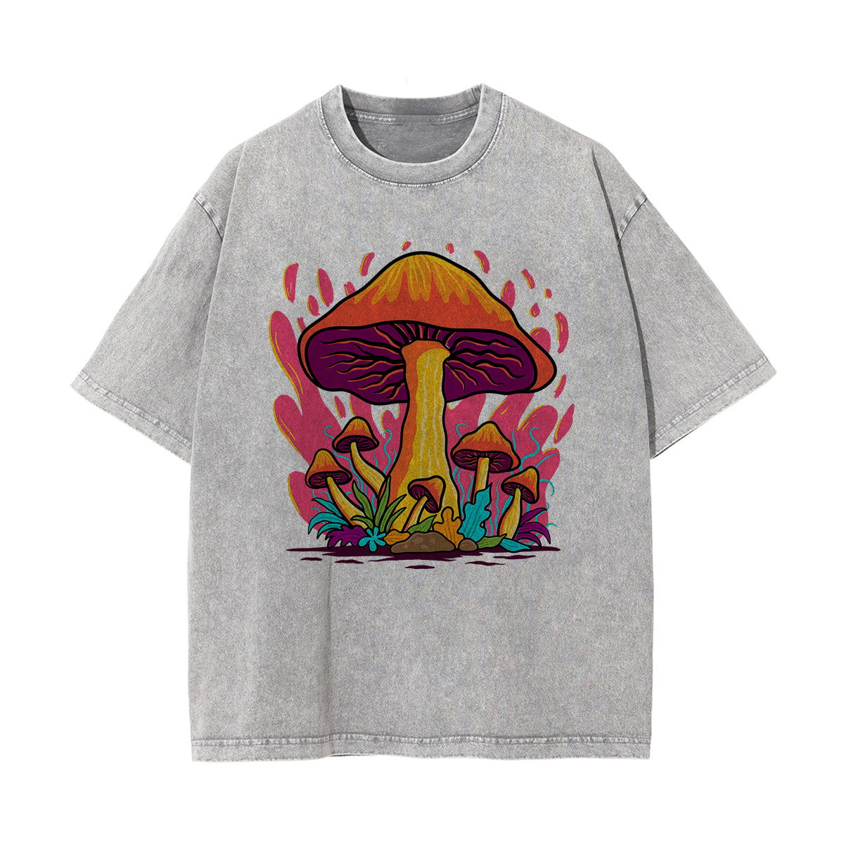 Mushroom Washed Graphic Tee-INNBLAC Fashion Apparel