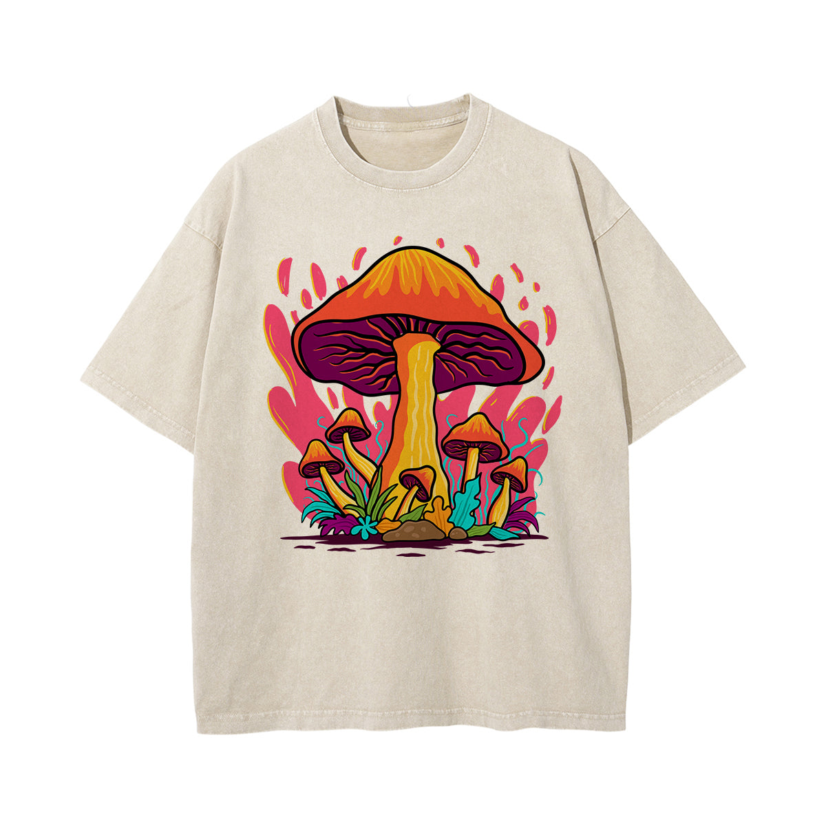 Mushroom Washed Graphic Tee-INNBLAC Fashion Apparel