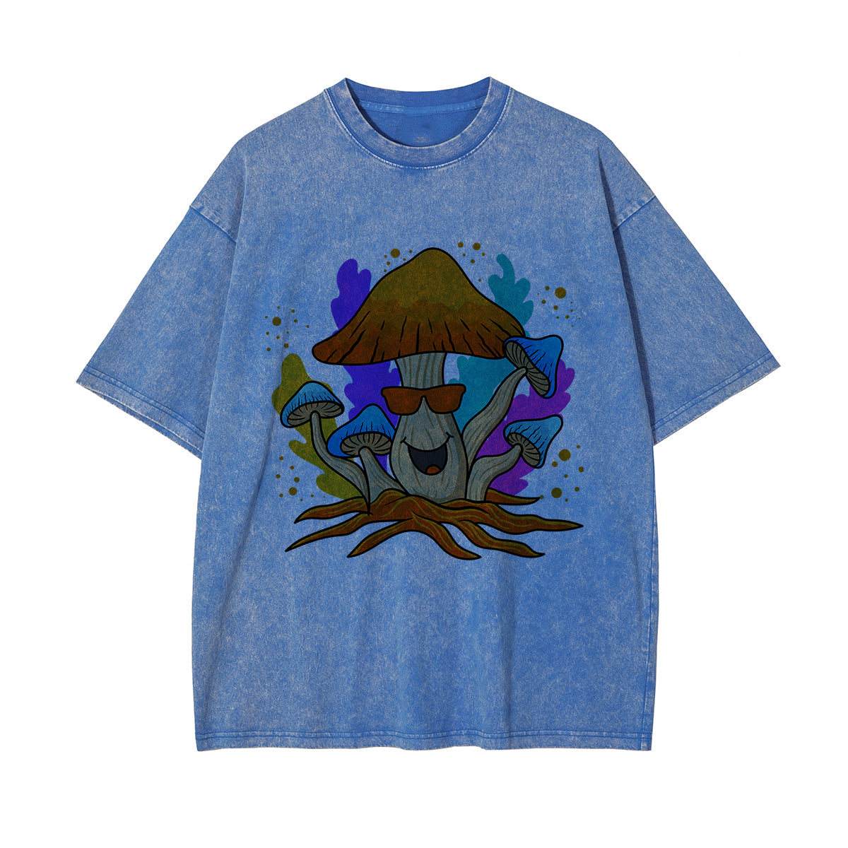 Mushroom With Glasses Washed Graphic Tee-INNBLAC Fashion Apparel