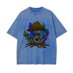 Mushroom With Glasses Washed Graphic Tee-INNBLAC Fashion Apparel