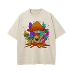 Mushroom With Glasses Washed Graphic Tee-INNBLAC Fashion Apparel
