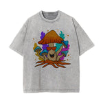 Mushroom With Glasses Washed Graphic Tee-INNBLAC Fashion Apparel