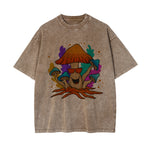 Mushroom With Glasses Washed Graphic Tee-INNBLAC Fashion Apparel