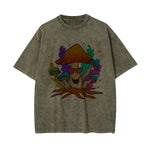 Mushroom With Glasses Washed Graphic Tee-INNBLAC Fashion Apparel