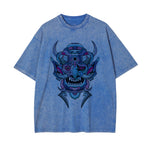 Oni Mask Mecha Graphic Washed Tee-INNBLAC Fashion Apparel