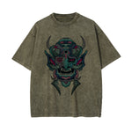 Oni Mask Mecha Graphic Washed Tee-INNBLAC Fashion Apparel