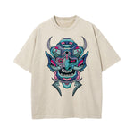 Oni Mask Mecha Graphic Washed Tee-INNBLAC Fashion Apparel