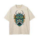 Oni Mask Mecha Washed Graphic Tee-INNBLAC Fashion Apparel