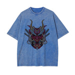 Oni Mask Mecha Washed Graphic Tee-INNBLAC Fashion Apparel