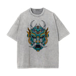 Oni Mask Mecha Washed Graphic Tee-INNBLAC Fashion Apparel