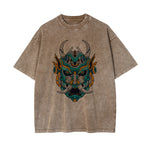 Oni Mask Mecha Washed Graphic Tee-INNBLAC Fashion Apparel