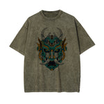Oni Mask Mecha Washed Graphic Tee-INNBLAC Fashion Apparel