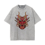 Oni Mask Mecha Washed Graphic Tee-INNBLAC Fashion Apparel