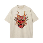 Oni Mask Mecha Washed Graphic Tee-INNBLAC Fashion Apparel