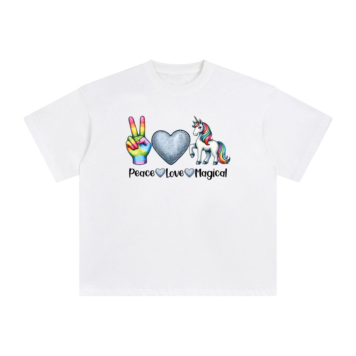 Peace & Love & Magical Unicorn Graphic Tee-INNBLAC Fashion Apparel