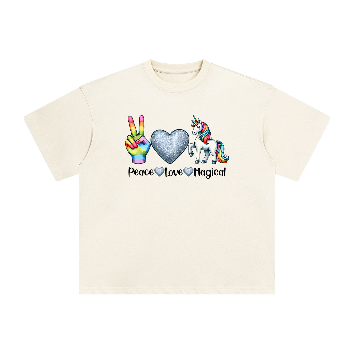 Peace & Love & Magical Unicorn Graphic Tee-INNBLAC Fashion Apparel