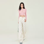 Pink Bows Graphic White Jeans-INNBLAC Fashion Apparel
