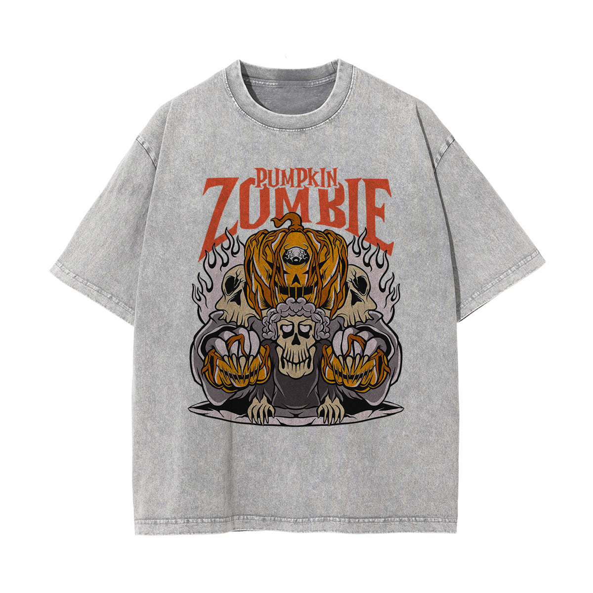 Pumpkin Zombie Graphic Washed Tee-INNBLAC Fashion Apparel