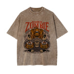 Pumpkin Zombie Graphic Washed Tee-INNBLAC Fashion Apparel
