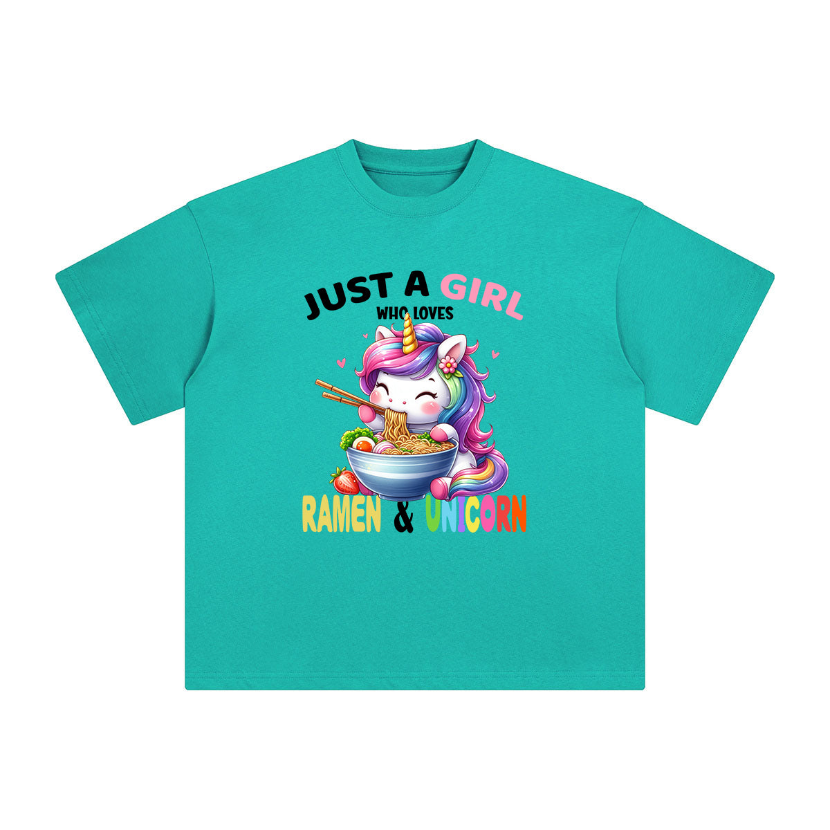 Rainbow Unicorn & Ramen Cartoon Graphic Tee-INNBLAC Fashion Apparel