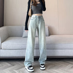 Rhinestone Faded Baggy Jeans-INNBLAC Fashion Apparel