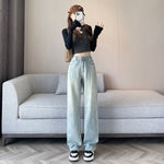 Rhinestone Faded Baggy Jeans-INNBLAC Fashion Apparel