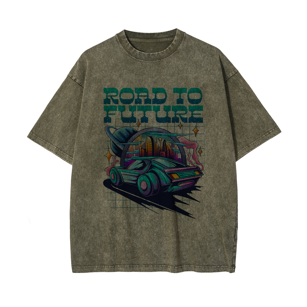 Road To Future Washed Graphic Tee-INNBLAC Fashion Apparel