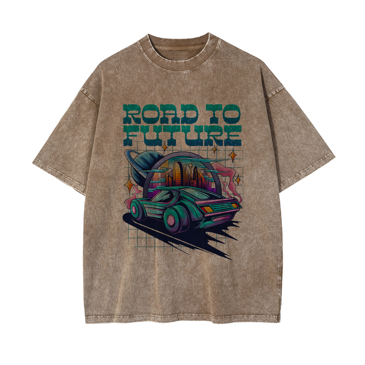 Road To Future Washed Graphic Tee-INNBLAC Fashion Apparel