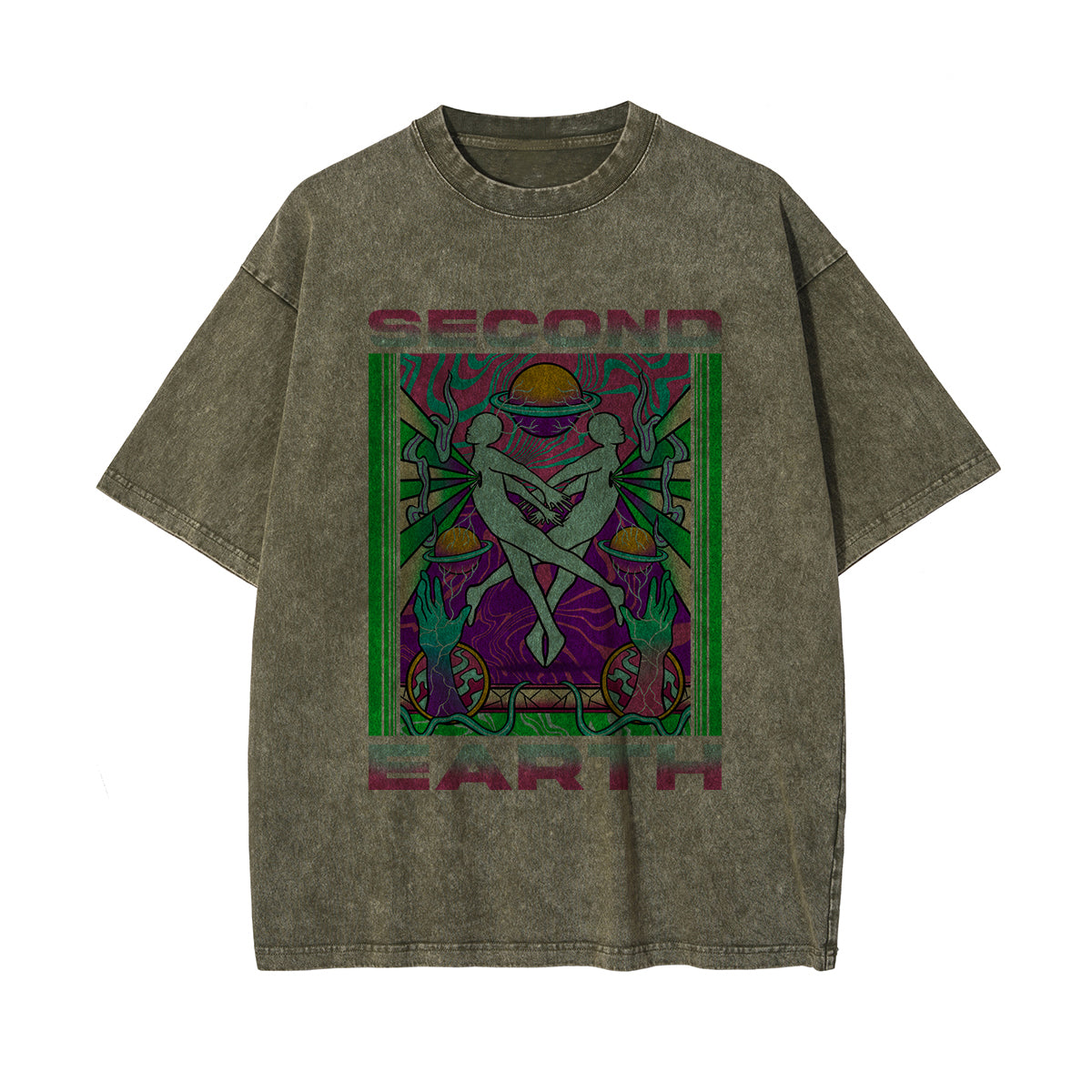 Second Earth Washed Graphic Tee-INNBLAC Fashion Apparel