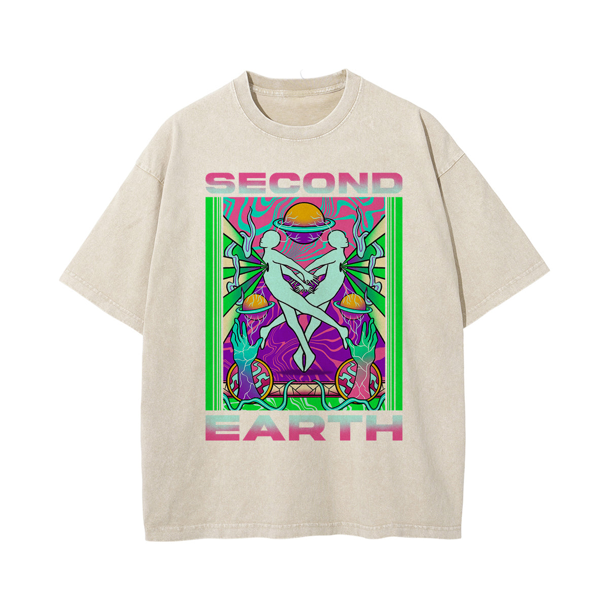 Second Earth Washed Graphic Tee-INNBLAC Fashion Apparel