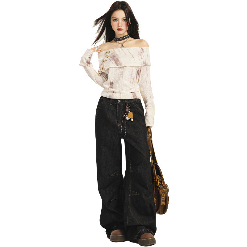 Selvedge Women's Black Baggy Jeans-INNBLAC Fashion Apparel