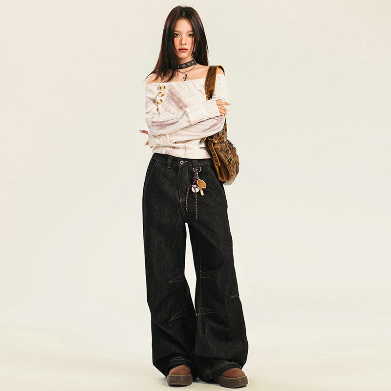 Selvedge Women's Black Baggy Jeans-INNBLAC Fashion Apparel