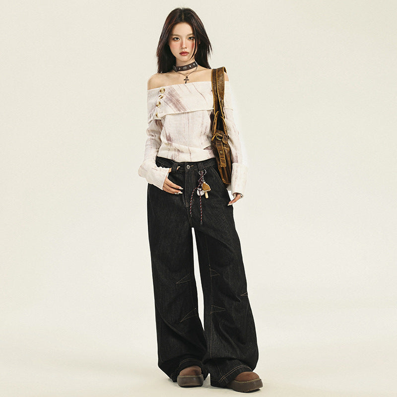 Selvedge Women's Black Baggy Jeans-INNBLAC Fashion Apparel
