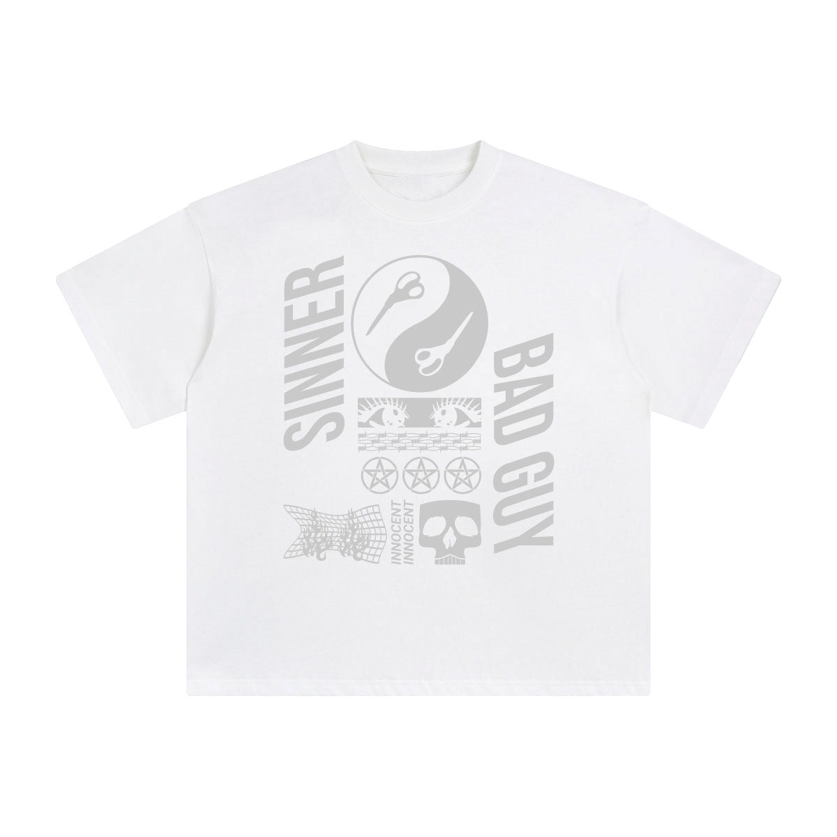 Sinner Bad Guy Innocent Abstract Graphic Tee-INNBLAC Fashion Apparel