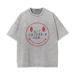 Smiling Emoji Graphic Washed Tee-INNBLAC Fashion Apparel