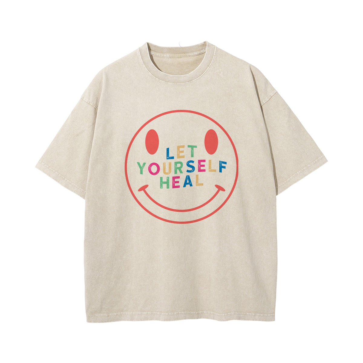 Smiling Emoji Graphic Washed Tee-INNBLAC Fashion Apparel