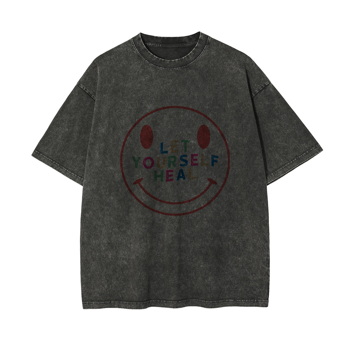 Smiling Emoji Graphic Washed Tee-INNBLAC Fashion Apparel