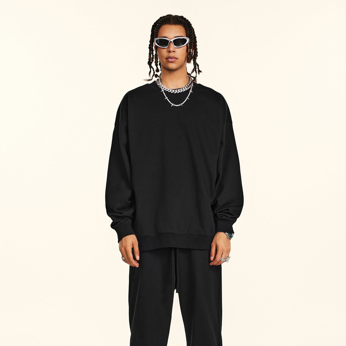 Solid Crew Neck Comfort Sweatshirt-INNBLAC Fashion Apparel