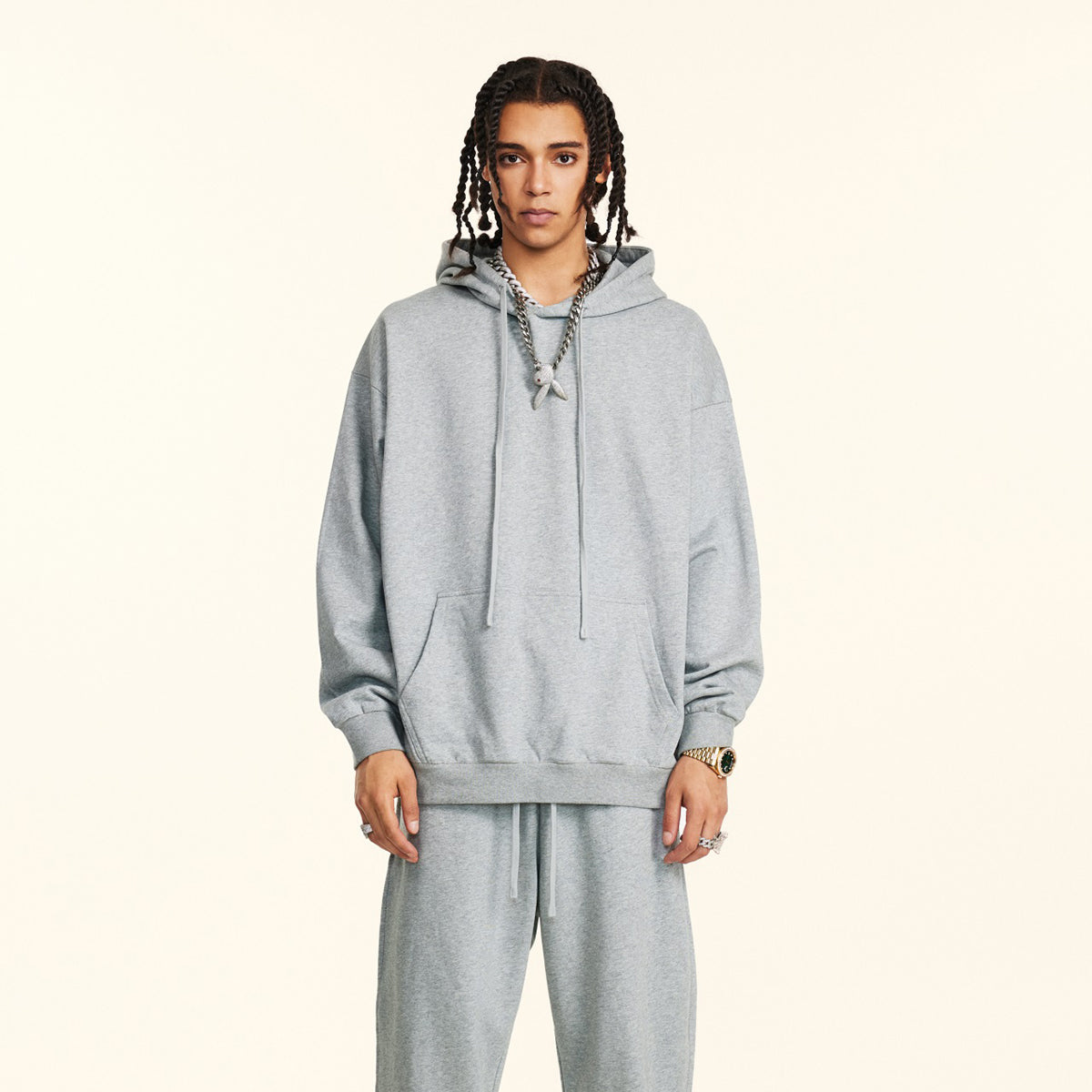 Solid French Terry Pullover Hoodie-INNBLAC Fashion Apparel